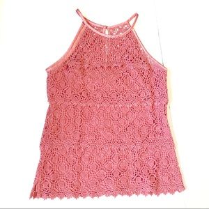 Willi Smith dusty rose pink lace halter top size M